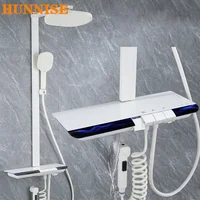 White Piano Bathroom Digital Shower Set 12 Inch Rain Shower Head Hot Cold Bathroom Faucet Square Digital Piano Shower System Arm 1