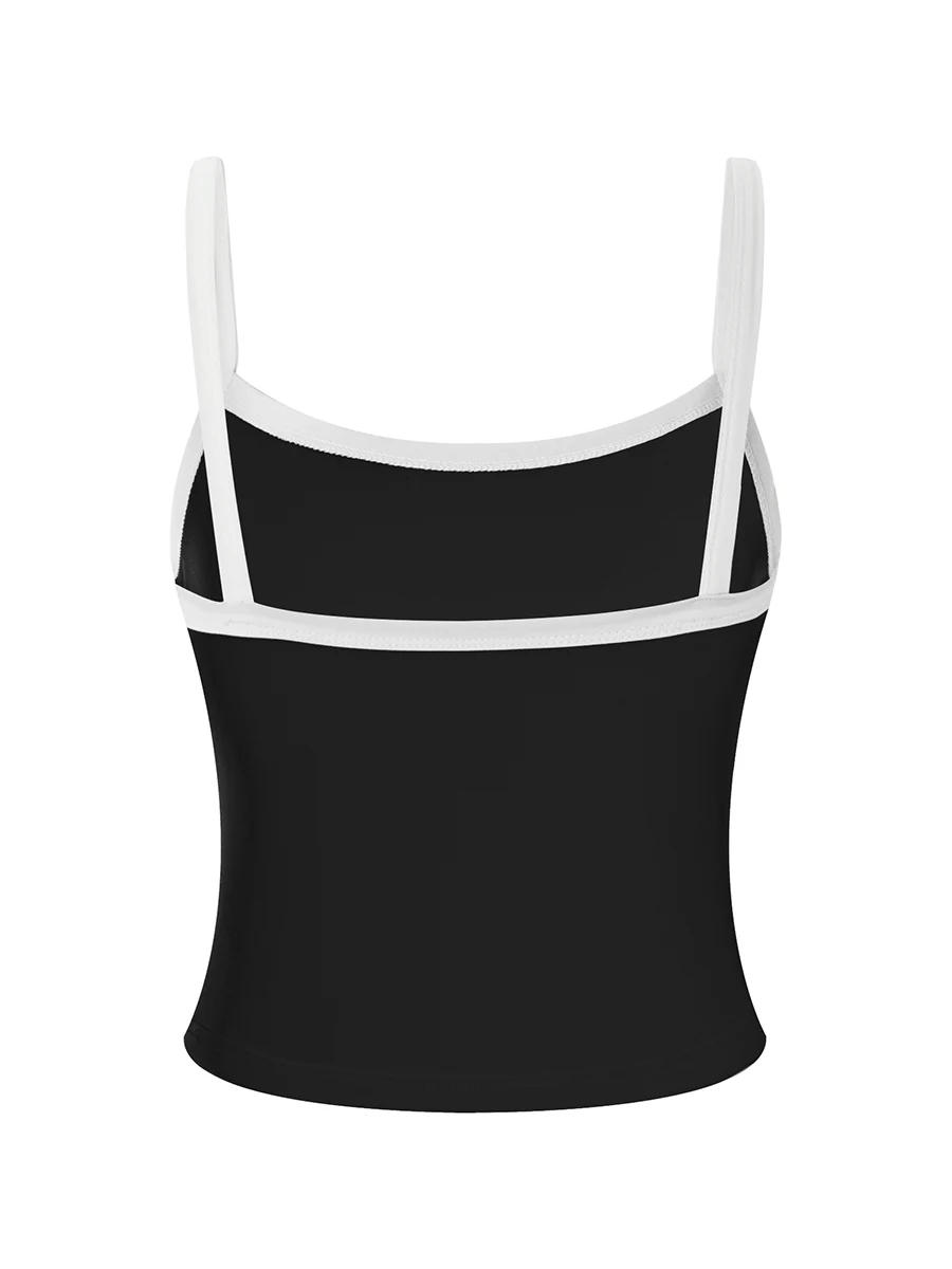 Women Crop Tops Spaghetti Strap Square Neck Contrast Color Slim Fit Camisoles For Women Summer Casual Short Tank Tops 6