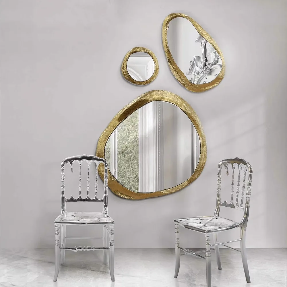 

Funky Hanging Gold Decor Mirror Luxury Modern Design Bathroom Unique Mirror Irregular Cool Apartment Espelho Room Decorarion