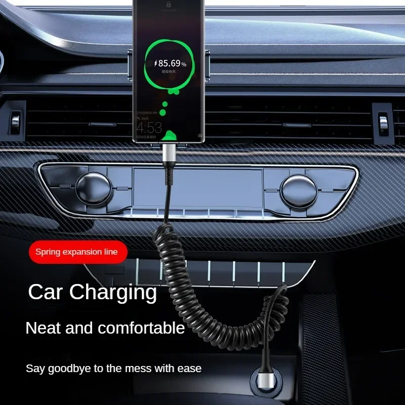 High-Power 90-Degree Spring USB-C Fast Charging Cable - 66W 6A