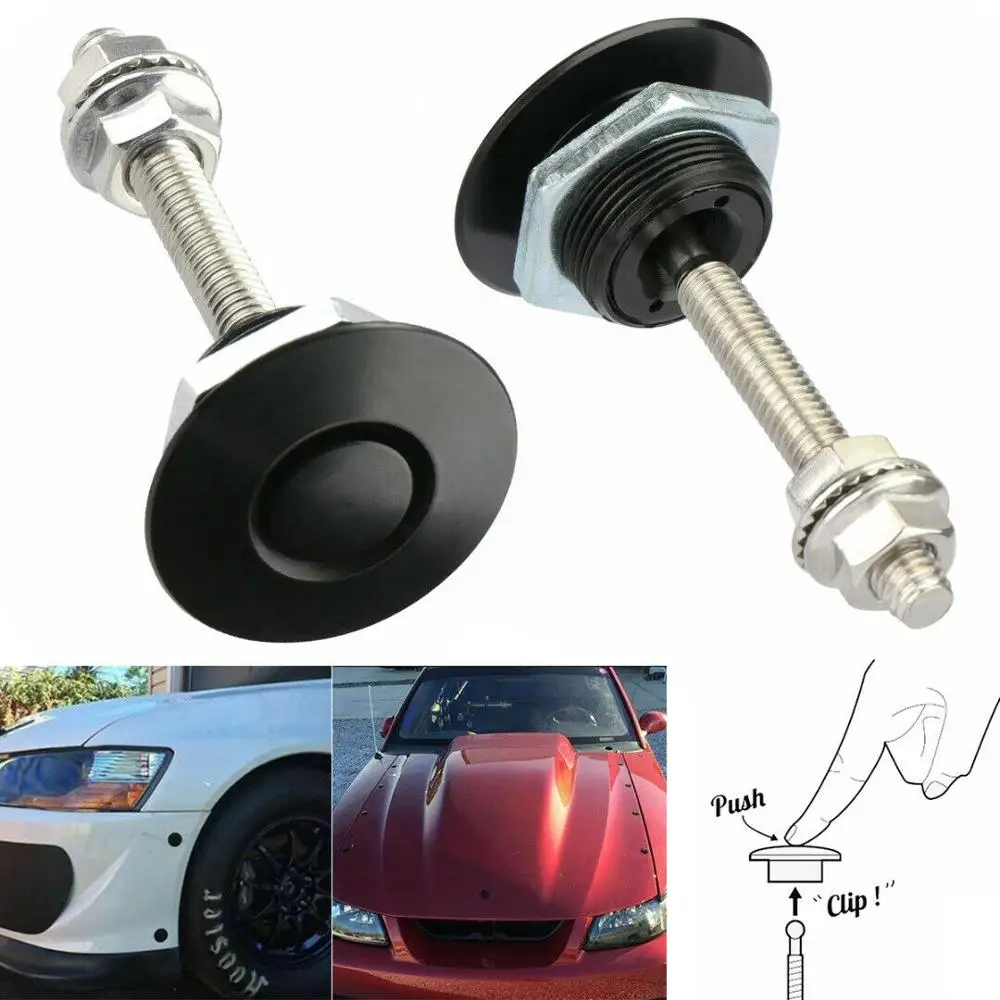 Hood Pins Lock 2Pcs Push Button Quick Release Hood Pins Bonnet Lock Clip Latch Bumper Universal