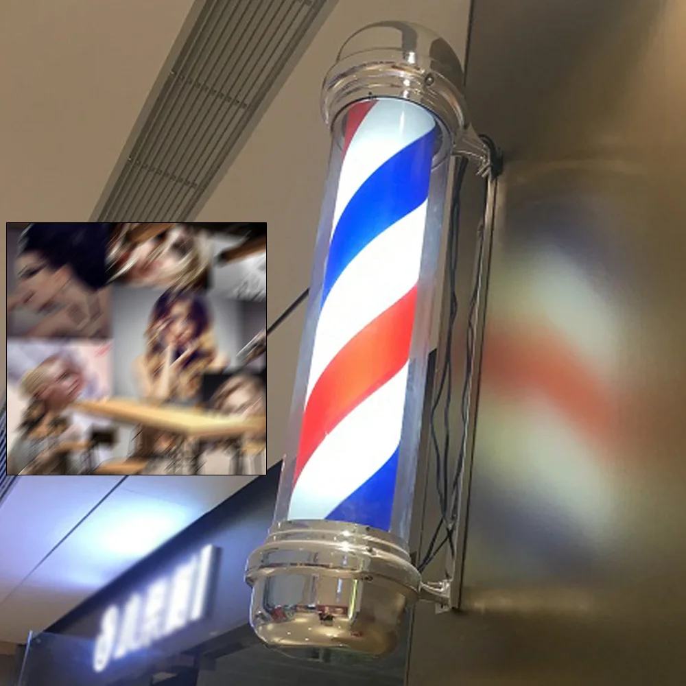 LOYALHEARTDY 28" Barber Pole Light LED Stripes Red White Blue Rotating Metal Hair Salon Shop Light 3