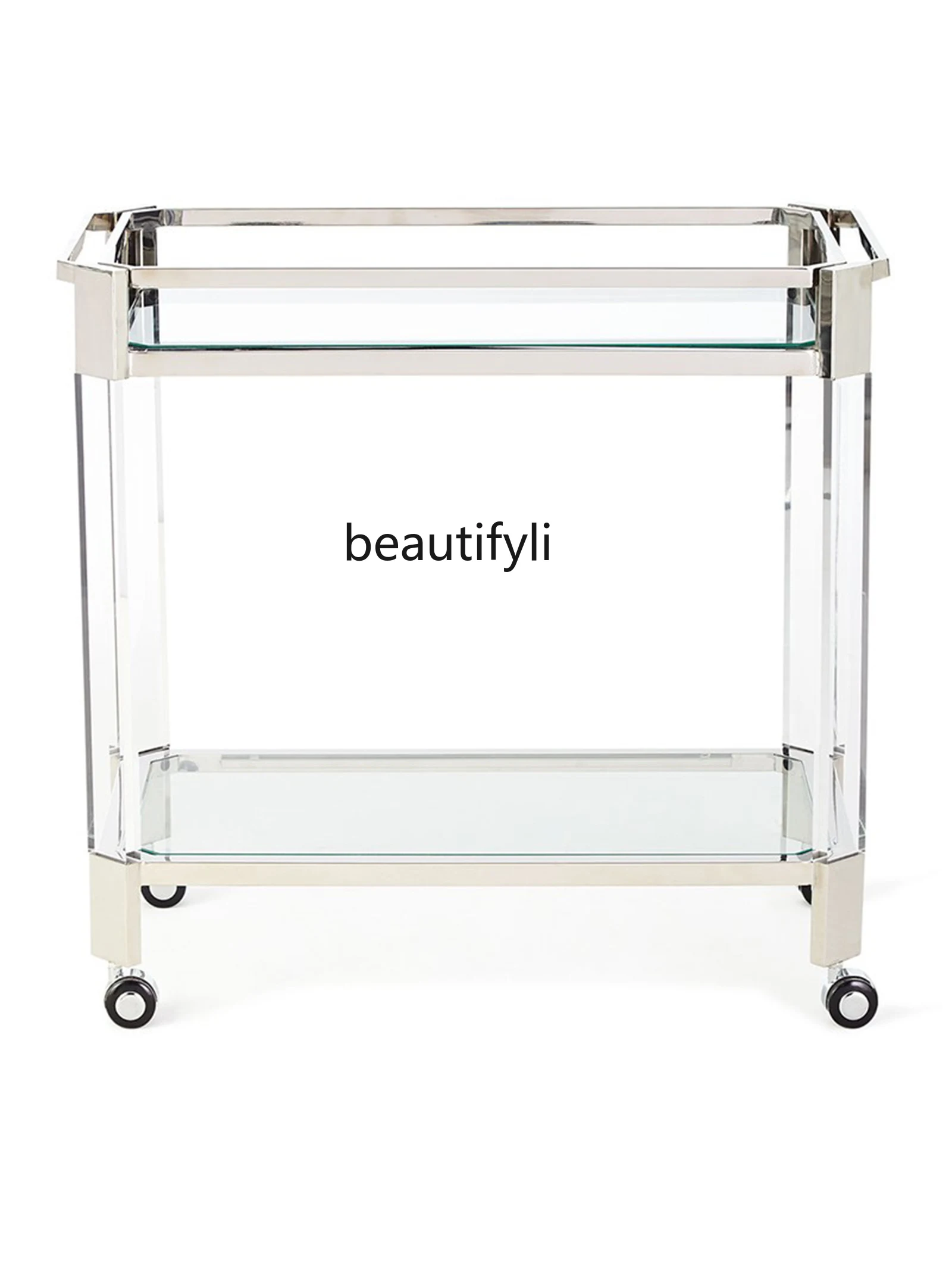 

Simple Modern Double-Layer Dining Car Acrylic Primary Color Model Room Drinks Trolley Kitchen Cart