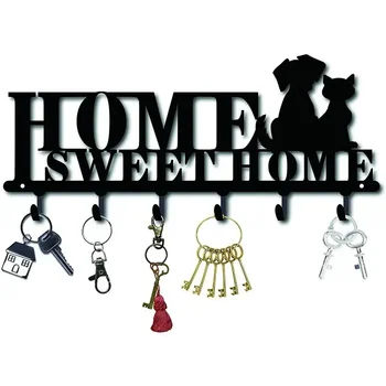 CIFBUY crochet cintre mur porte-clés en métal décoratif cintre avec doux maison et chiens conception organisateur support avec 6 crochets 1
