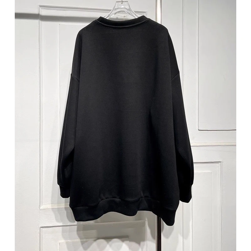 Women Trendy Ruffles Casual Streetwear Chic Oversized Sweatshirt Y2K Autumn Winter Korean Solid Fleece Long Sleeve Pullover Tops