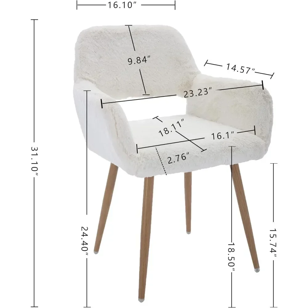 "stylish faux fur accent chair with mid-century modern design for teens, suitable for living and dining rooms, wood-tone metal l