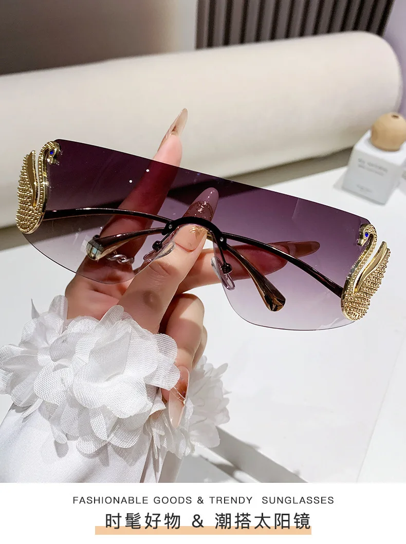 Trendy Y2K 2025 Women's Oversized Rimless Sunglasses Fashion Inlay Gradient Anti-Reflective UV400 Sun Shades Eyewear Gafas