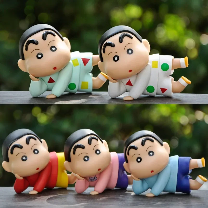 

Hot 5pcs Product Crayon Shin-Chan Anime Model Figure Little Boy Lying Down Sleeping Cartoon Doll Car Desktop Toy surprise Gift