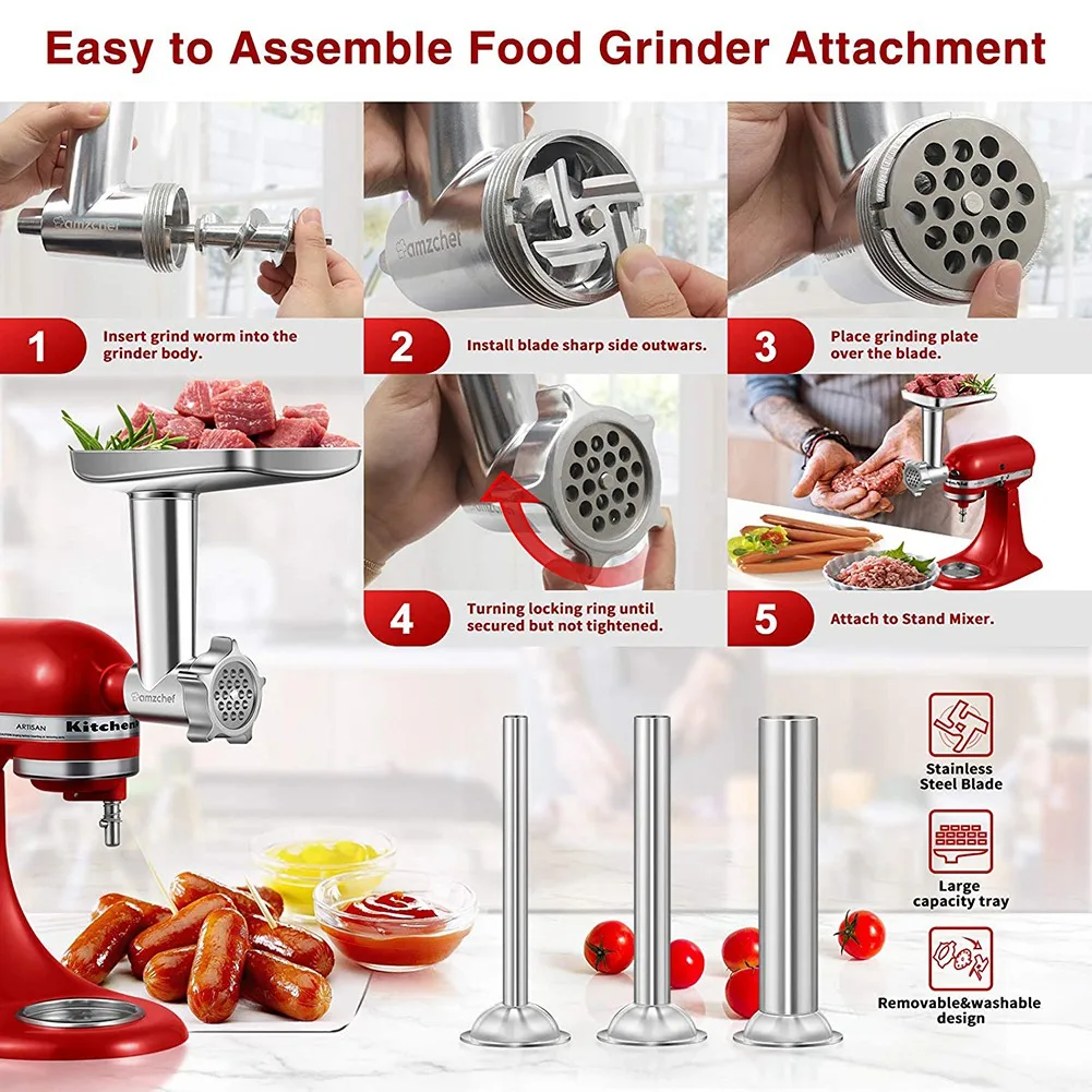 1 Set Metal Food Grinder Attachment For KitchenAid Stand Mixers, Meat Grinder Attachment Included