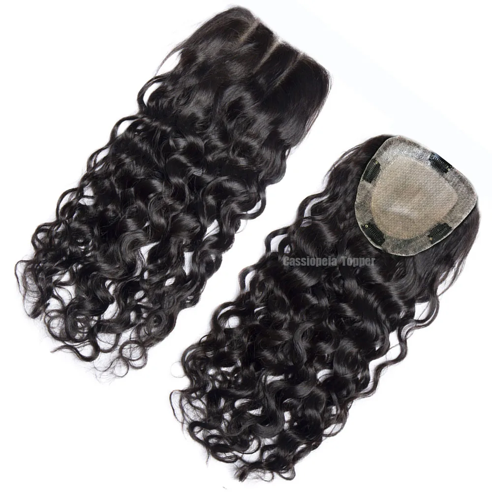Hair Toppers Silk Topper Real Skin Scalp 100% Virgin Human Hair Topper for Women with 4 Clips Loose Wave 2CM PU Around Silk Base