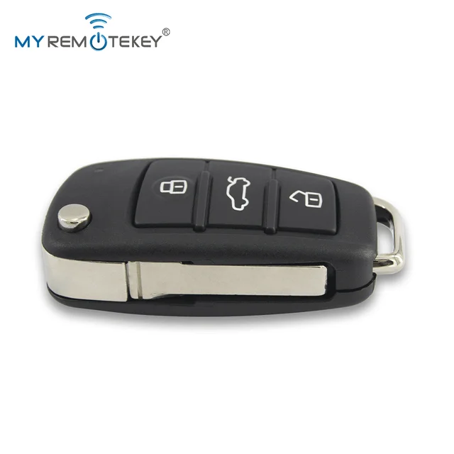 กุญแจรีโมทรถยนต์แบบพับได้ MYREMOTEKEY รุ่น 8P0 837 220 D สำหรับรถยนต์ออดี้ A3 TT ปี 2006 - 2013 ความถี่ 434 MHz ชิป ID48 หัวกุญแจ HU66 3 ปุ่ม 5