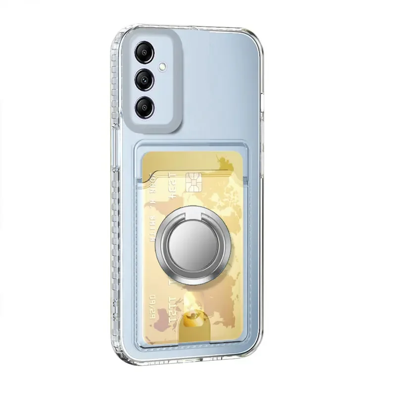Transparent Card Slot Wallet Holder Silicone Case with Magnetic Ring Stand and Soft Cover