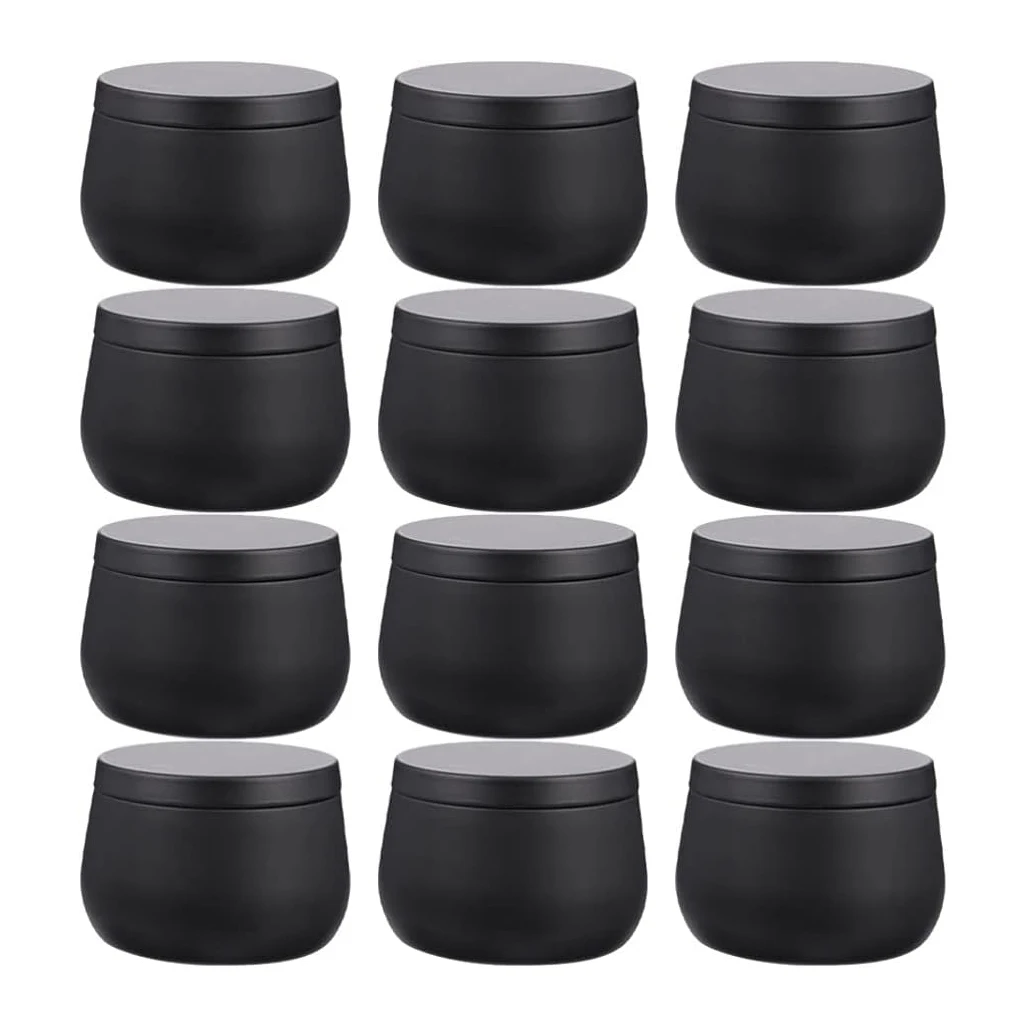 12 PCS 8 Oz Empty Metal Candle Tins with Lid Containers Set Black Candle Jar for DIY Making Supplies Christmas Tin candle tin container
