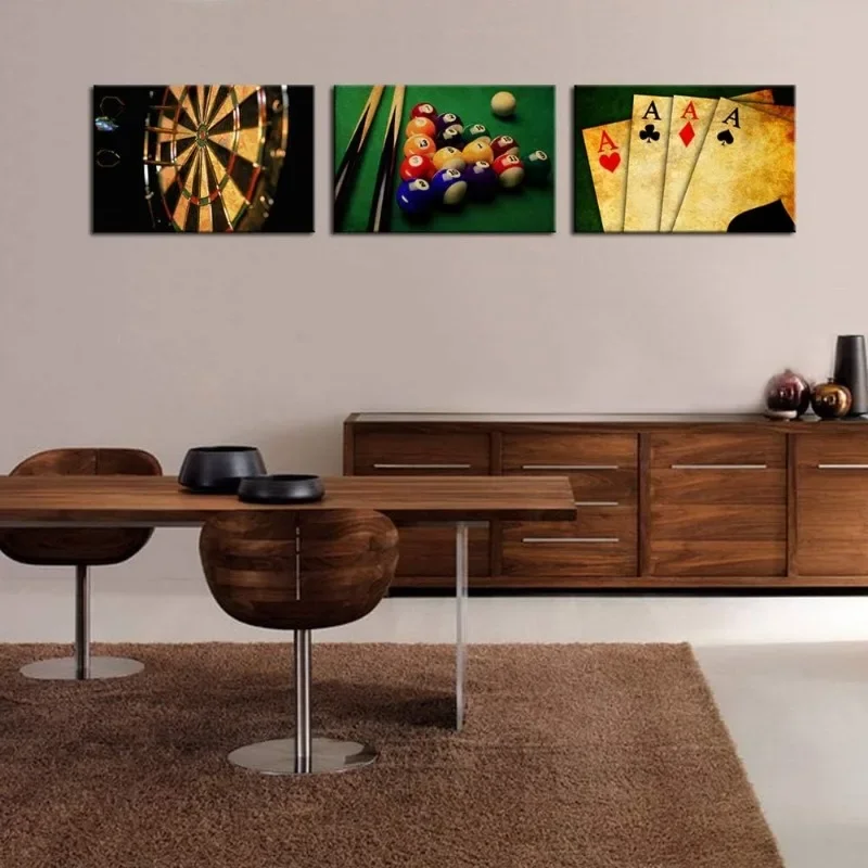 Vintage Wall Art for Living Room Retro Poker Darts Billiards Pictures Wall Art Print Leisure Sport Painting for Game Room