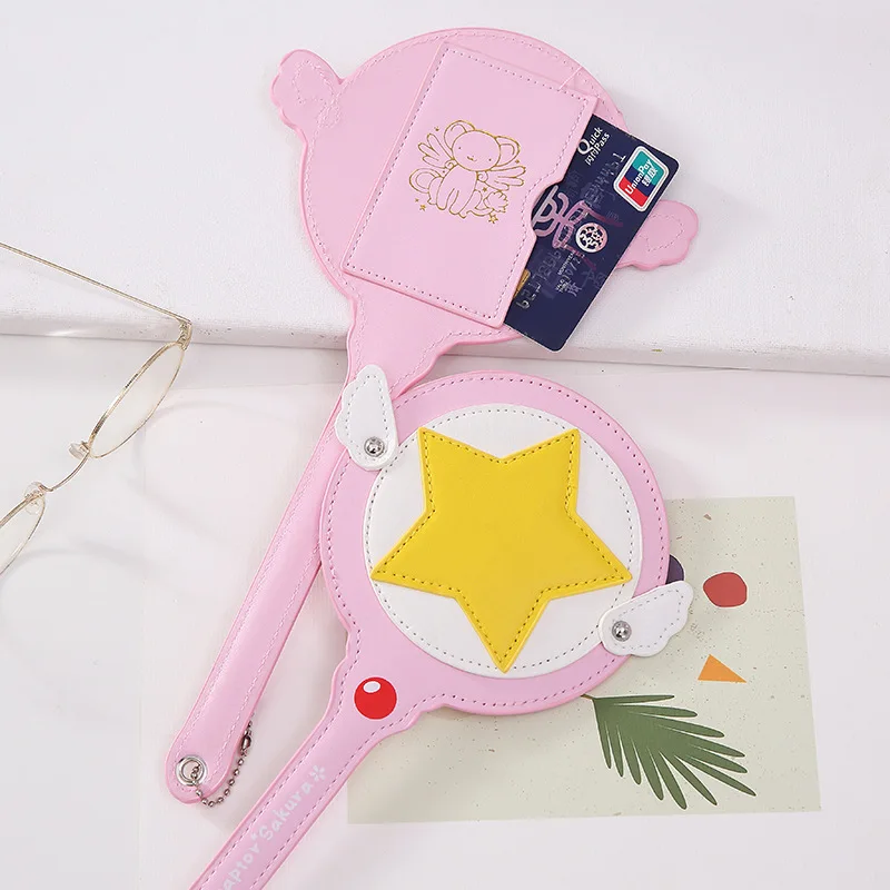 

Anime Card Captor Sakura Leather Magic Wand Ferrule Cosplay Sakura Kinomoto Star Stick Subway Card Bag Cover Protect Cute Prop