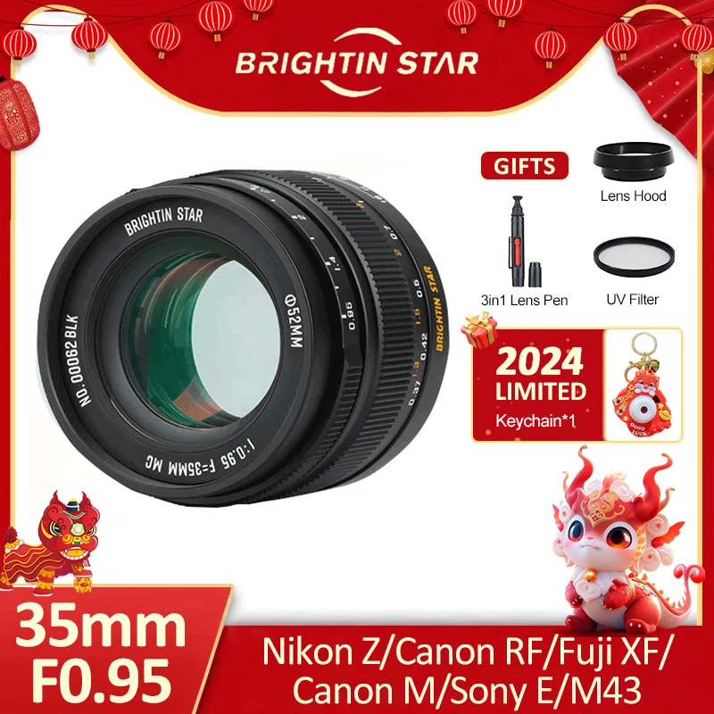 Brightin Star 35Mm F0.95 Obiettivo Ad Ampia Apertura Per Fujifilm X Sony E Nikon Z Canon M Canon Rf M43 Mount Mirrorless Camera