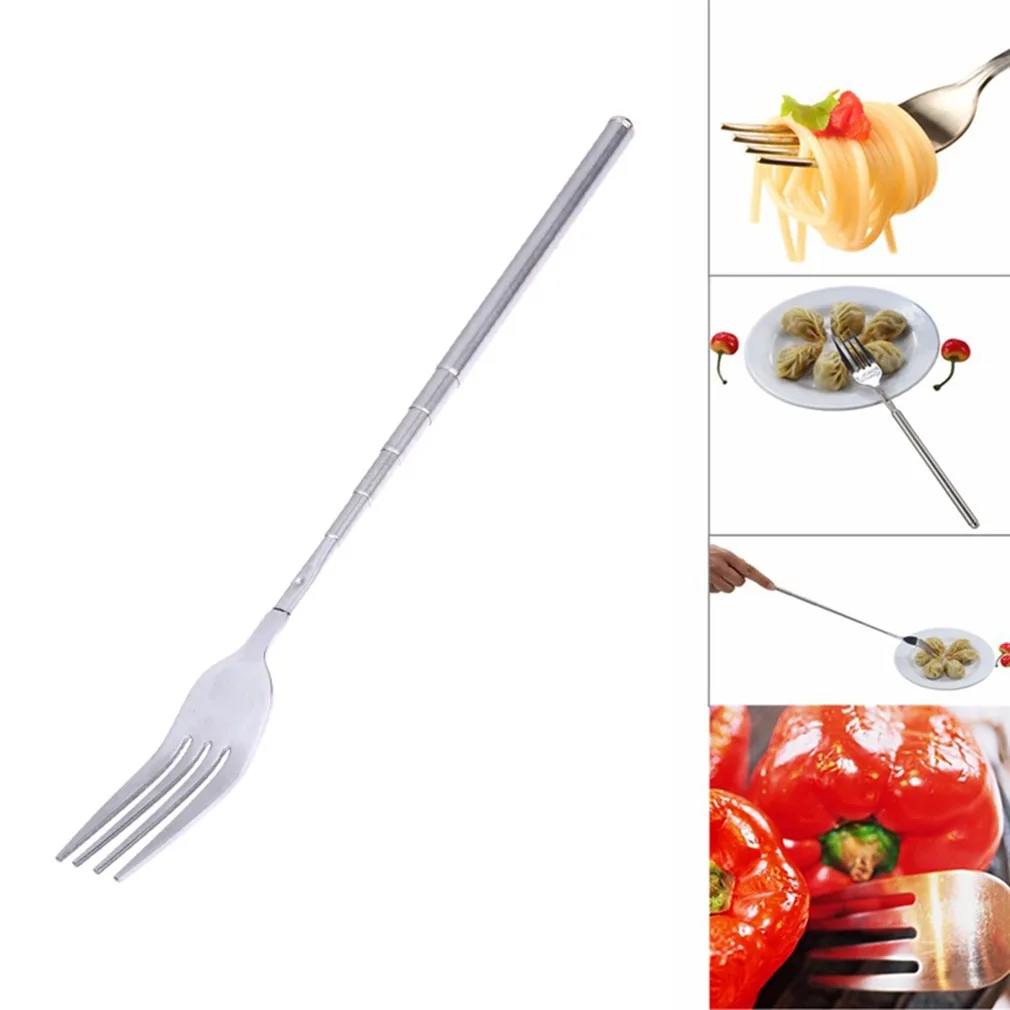 Silver Stainless Telescopic Extendable Fork Dinner Fruit Dessert Long