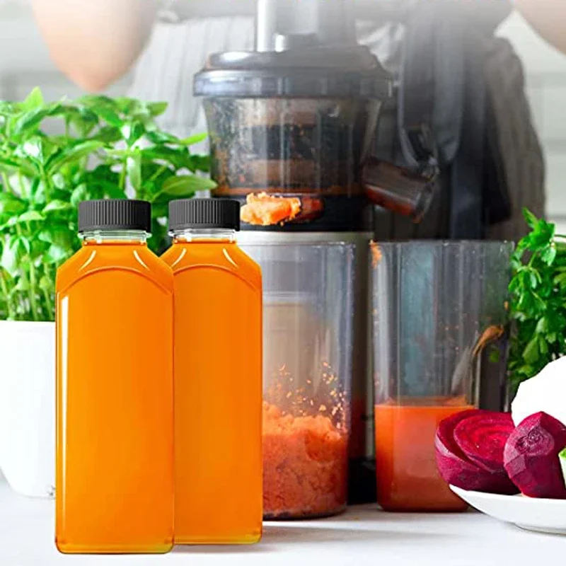 Juice Bottles With Lids, 16 Oz - Set Of 3 - Clear Glass Jars With Caps - Reusable Empty