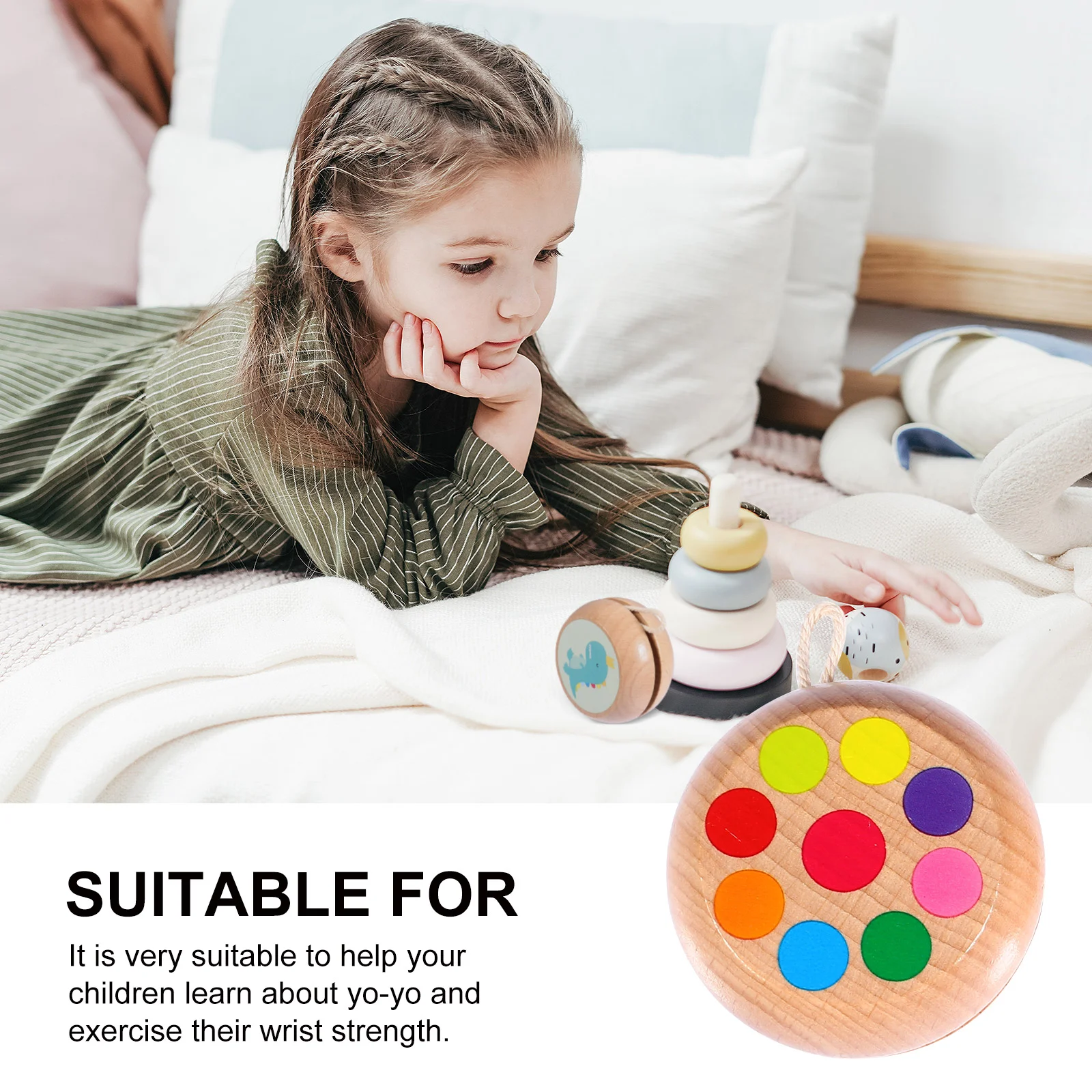 

2 Pcs Wooden Yo-yo Kids Responsive Ball Toy Beginner Puzzle Toys Cute Child Baby