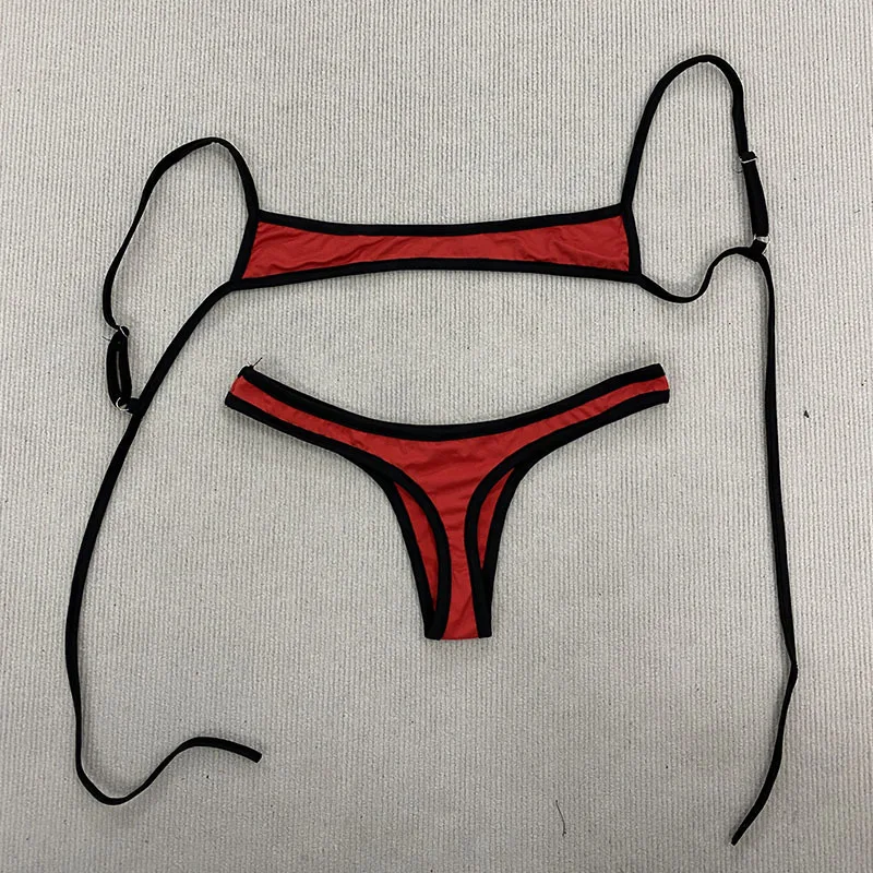 Sexy Y2K Spice Girl Kontrastfarbener Bikini Retro verstellbarer Schultergurt rückenfrei Sommer Strand Split Badeanzug