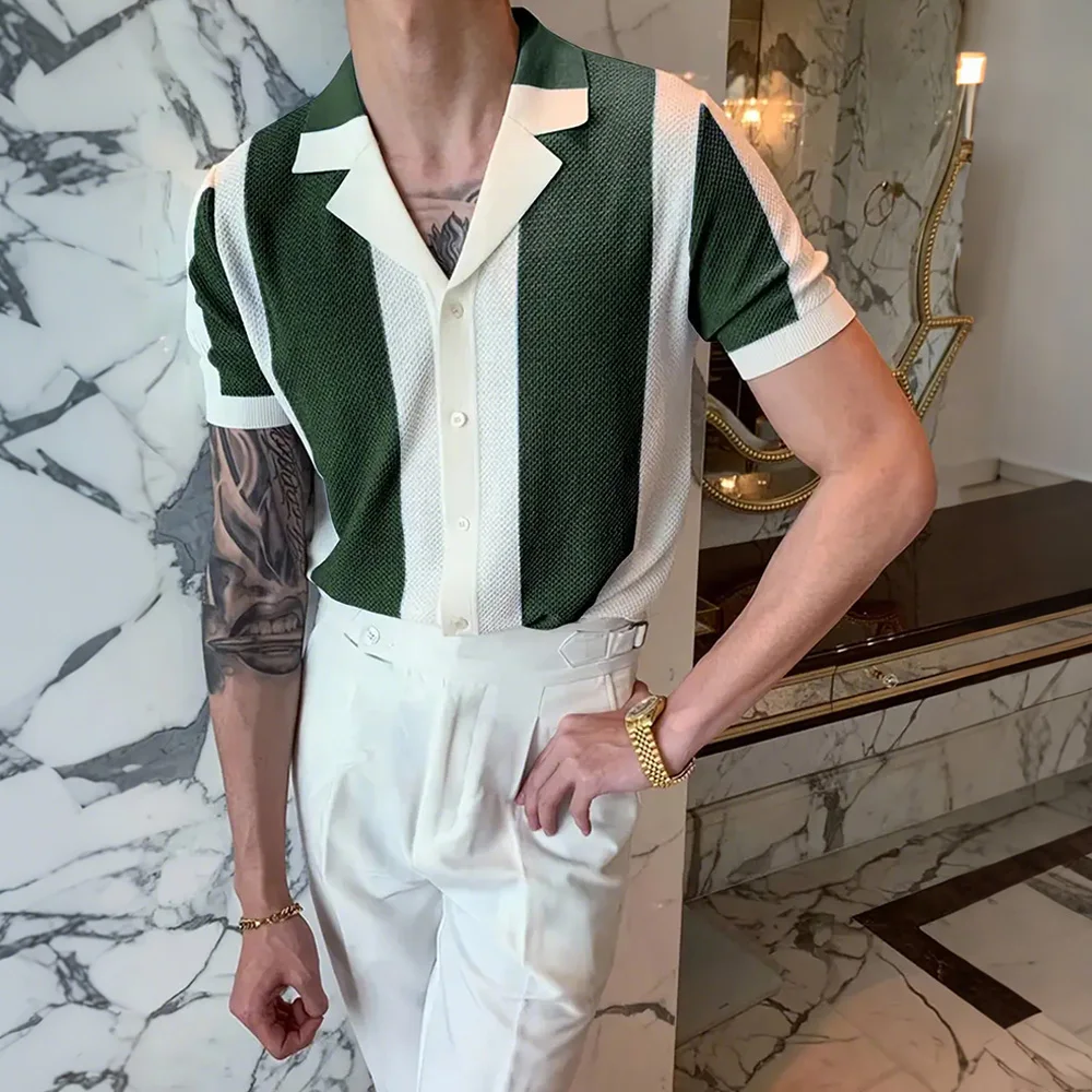 Men's Short Sleeve Summer Shirts Retro Knit Lapel Business Soft Light Casual Breathable Polo Knitwear Tops US Size 15 S3d89958e28024beca5754efc4236500eQ