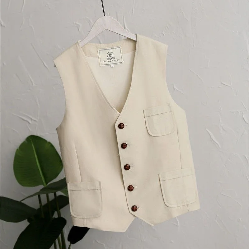 Z252Men's Linen Vest Thin Slim Vest Cotton and Linen Waistcoat Casual Suit