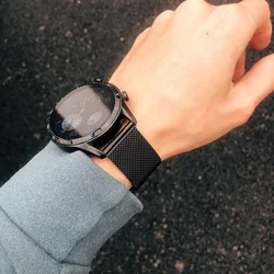 Sleek Milanese Metal Watch Band - 20/22mm Adjustable Bracelet Strap - 20mm Band (Black)