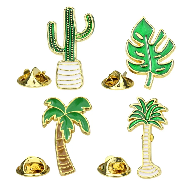 Creative Cartoon Leaves Cactus Coconut Tree Brooch Enamel Personalized Badge Metal Backpack Clothes Lapels Pins Gifts Wholesale