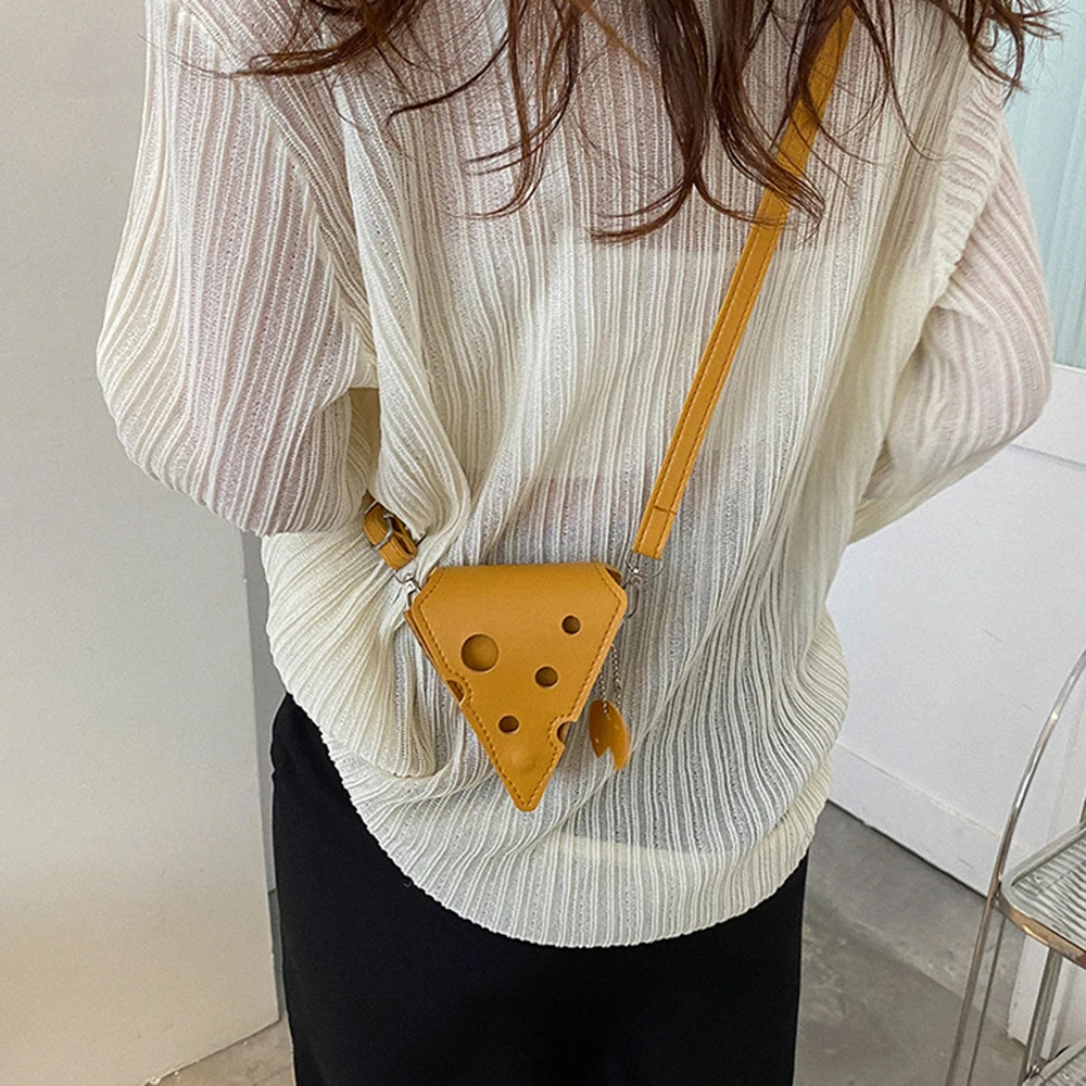 Women s Cheese Shaped Bag Triangle and Square PU Leather Bags Cute Earphone Lipstick Purses Handbags