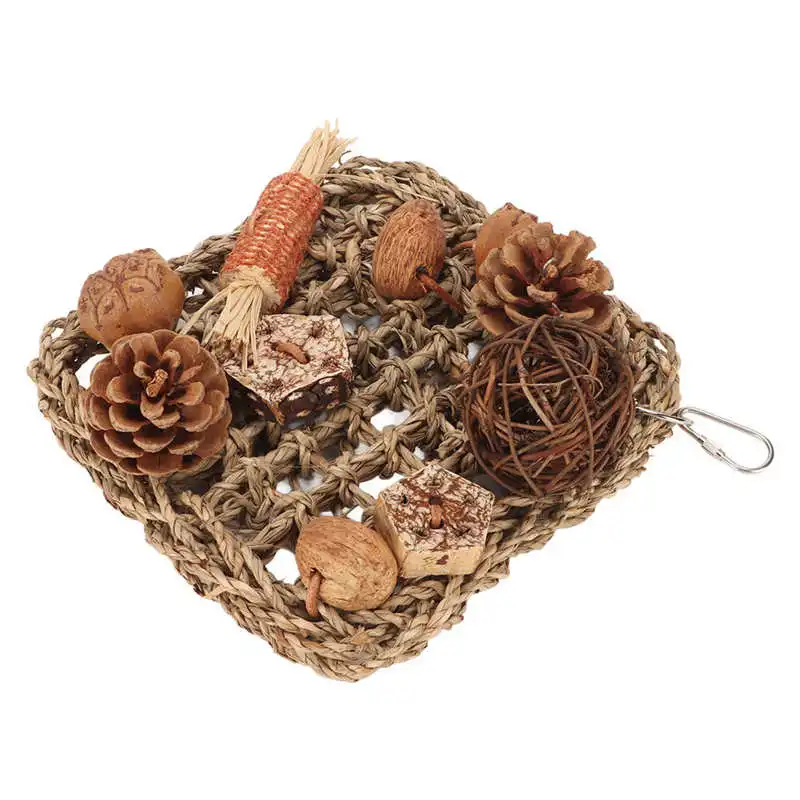 Bird Climbing Net Rattan Ball Pine Cone Corn Cob Nuts Straw Rope Woven Net for Cage Accessories