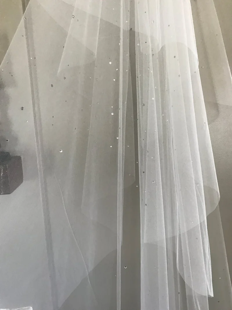 Luxury 2-layer long bridal crystal veil, bridal wedding accessories, cathedral dress shawl, handmade veil + comb