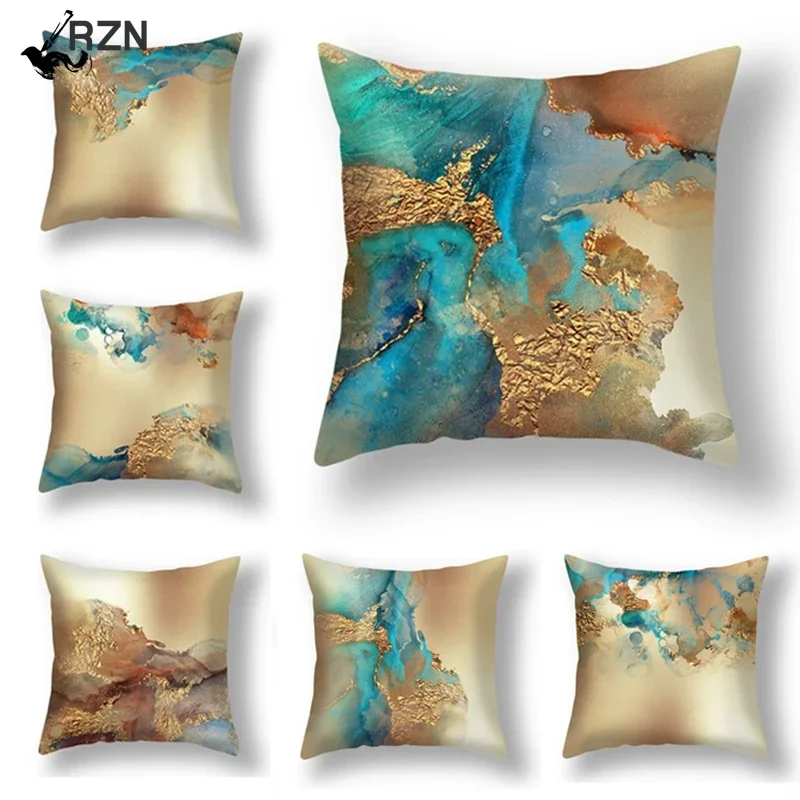 

Abstract Printing Gold Cushion Cover Home Decor Sofa Seat Chair Back Pillow Case Soft Cozy Polyester 45x45cm Pillowcase