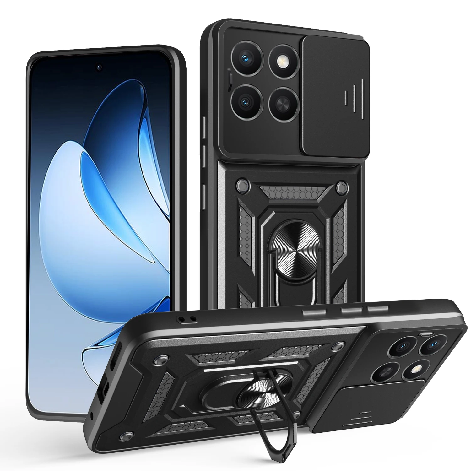 Slide Camera Cover with Armor Ring Stand Holder and Protective Case