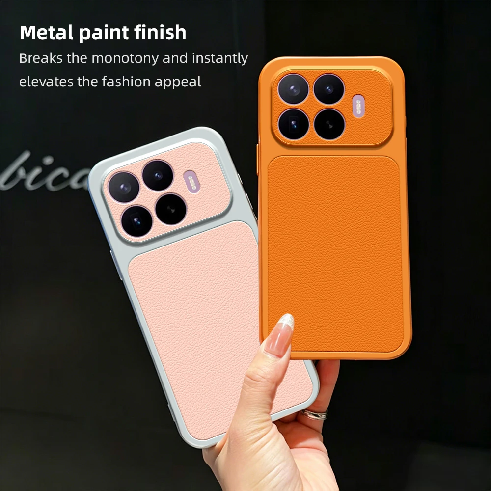 Luxury Leather Back Case with Lens Protection - Elegant Matte Finish