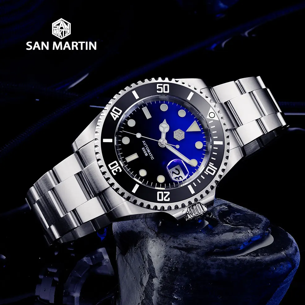 New San Martin MOP 60Bar Helium Device Diver Water Ghost  Luxury Sapphire Men Automatic Mechanical Watch Ceramic Bezel Lume Date