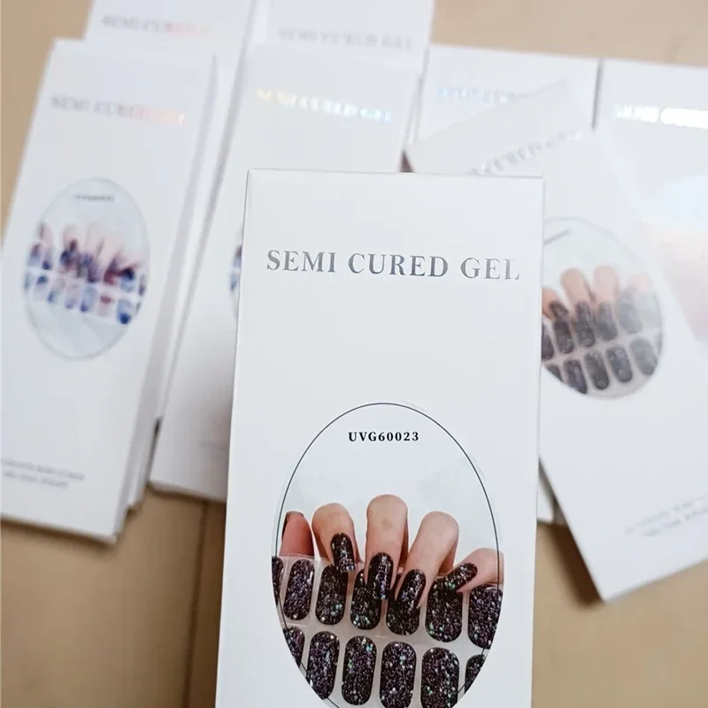20/16 Strips Semi-cured Gel Nail Stickers Waterproof Solid Color Semi-baked Nail Patches Full Cover Decals UV Lamp Need nail stickers nail art decoration nail decals