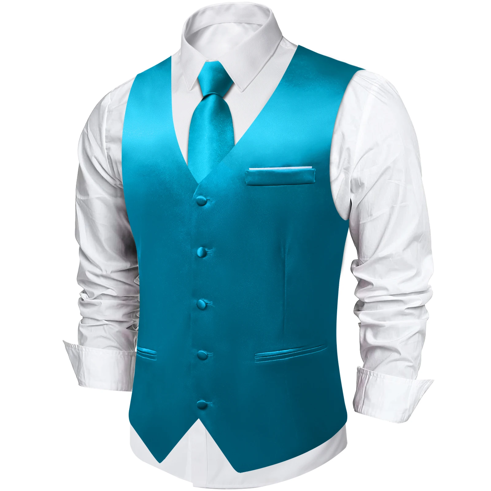 Solid Satin Suit Vest Tie Set Black White Blue Red Men's Wedding Tuxedo Business Waistcoats Luxury Prom Social Sleeveless Jacket 2