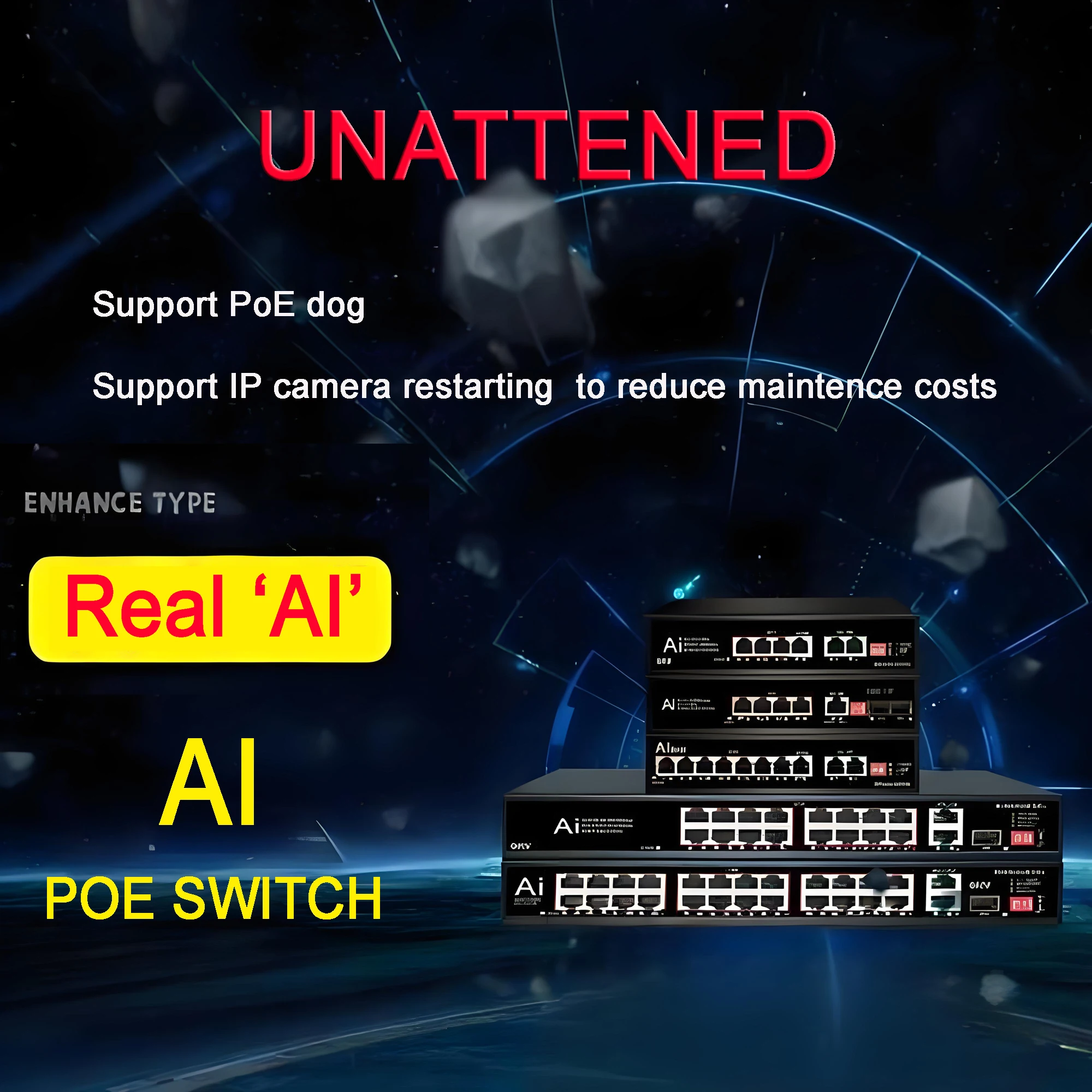 기가비트 4/8 포트 AI POE 스위치, 6KV 조명 보호, 루프 및 루프 보호, 지능형 재시작, 250m 확장, VLAN