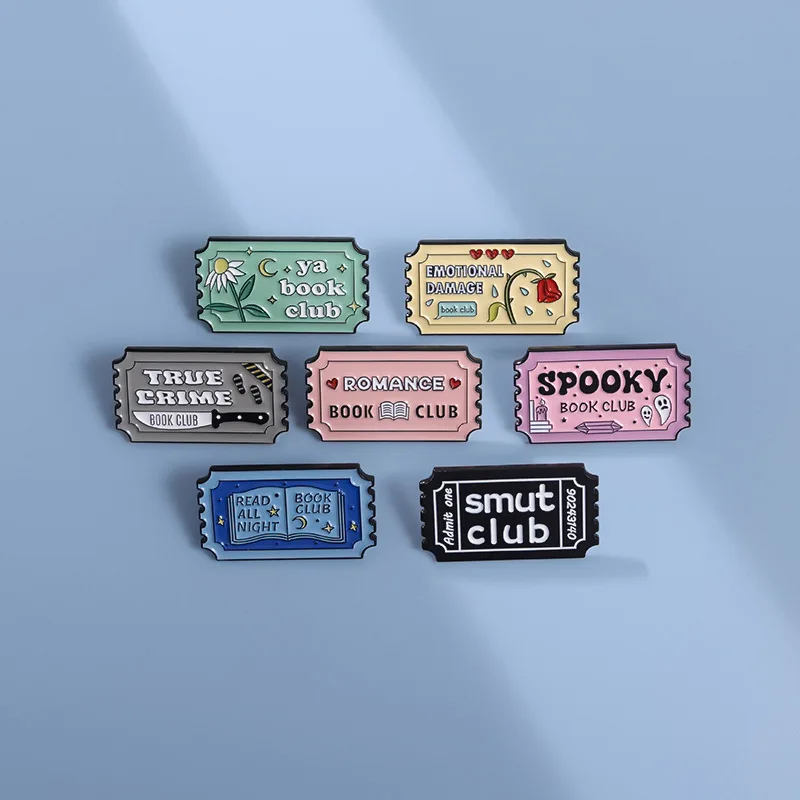 

Stamp Club Enamel Pins Custom Read All Night Book Club Brooches Lapel Badges Vintage Stamp Funny Jewelry Gift for Kids Friends