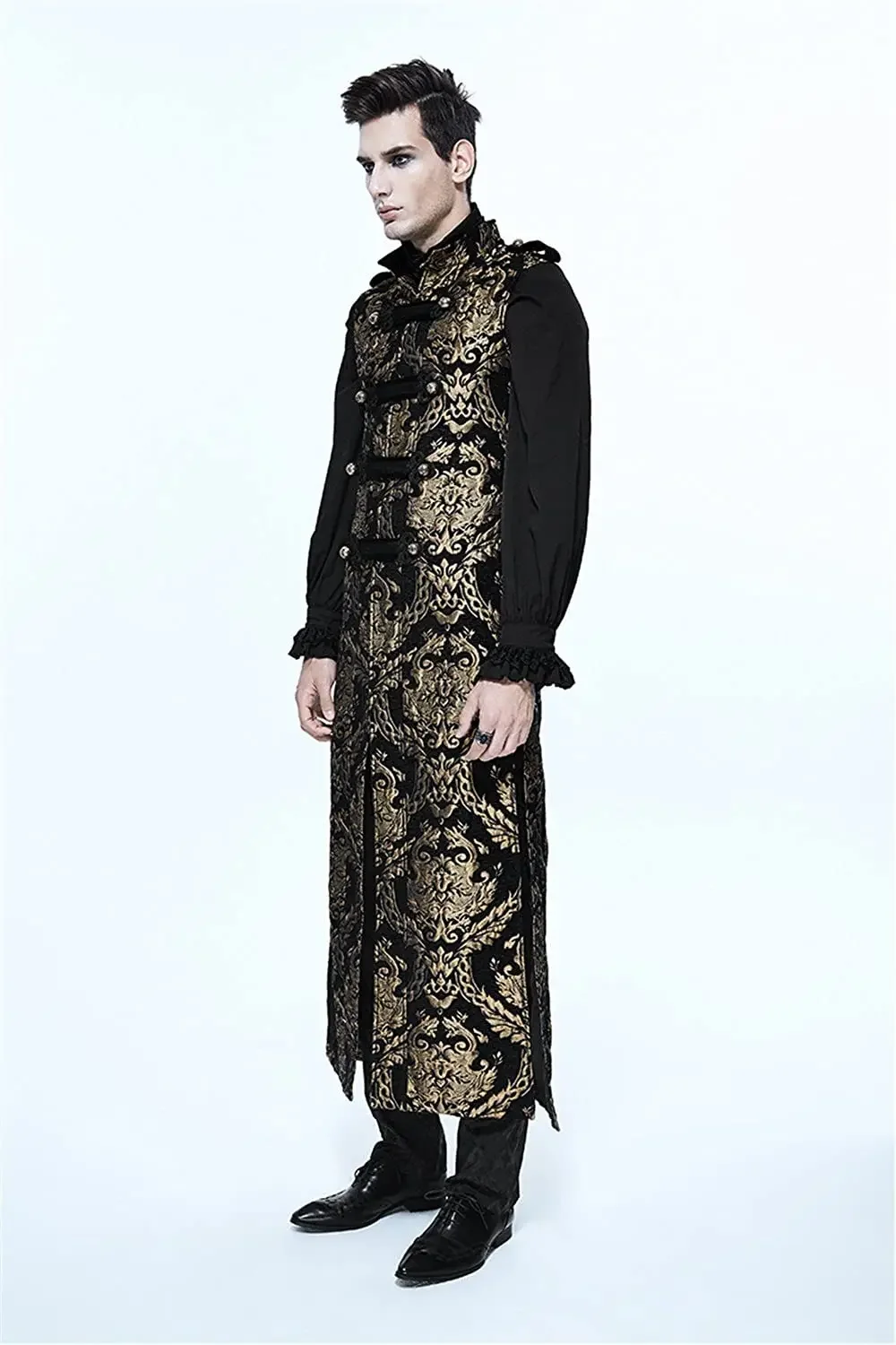 Men Steampunk Trench Gothic Jacket Long Vest Sleeveless Medieval Retro Casual Jacquard Male Uniform New Halloween Costume Coats