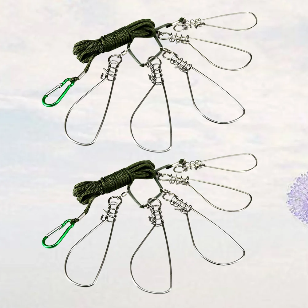 

2 Sets 5m 5 Hooks Stainless Steel Hardcover Fish Lock with Wire Lock Fish Kit