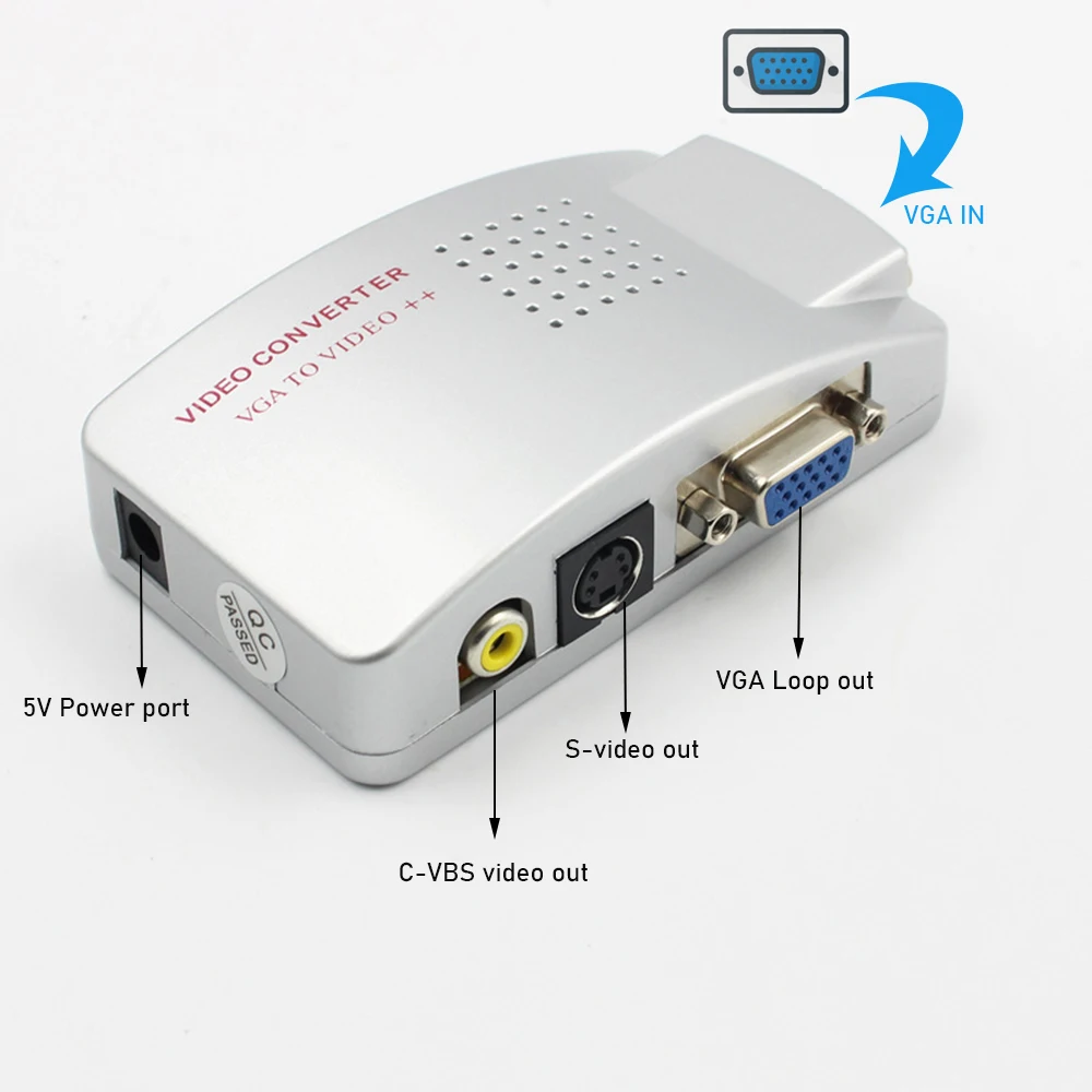 VGA zu RCA Konverter Box PC zu TV AV VGA S-Video Konverter Splitter VGA zu Composite Video VGA Splitter Konverter für PC TV