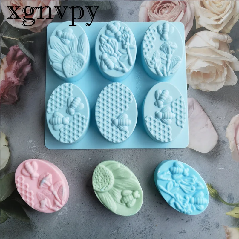 Silicone Mold xgnvpy 6 Elliptical Bee soap 105 cake silicone mold Mousse chocolate dessert jelly mold baking tools silicone mold baking mold soap molds