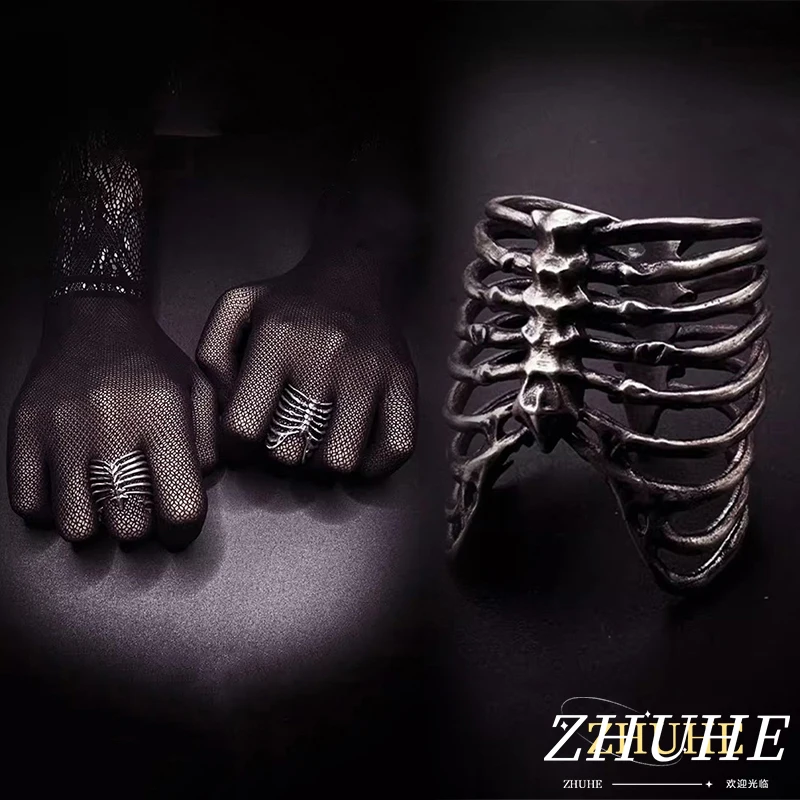 ZHUHE Rib Ring Neo-Gothic Style For Women Men's Jewelry Accessories Party Gifts 1