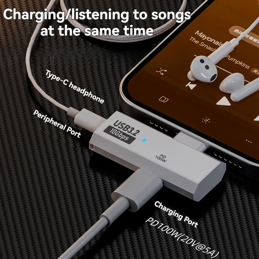 รูปสินค้า อะแดปเตอร์ USB-C 10Gbps ชาร์จเร็ว 100W PD พร้อมช่องแยกหูฟัง