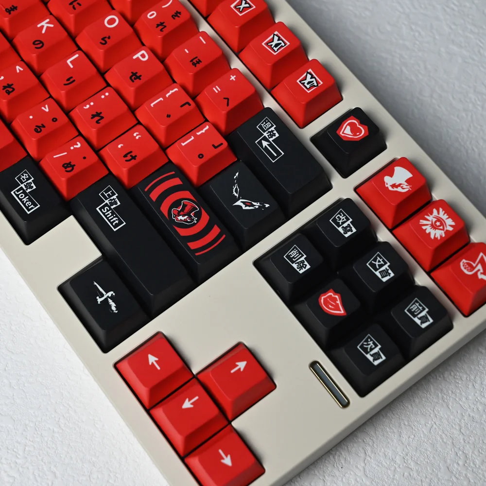 Mechanical Keyboard Persona 5 Keycap Cherry Profile Red Black Japanese PBT Keycap DYE Subbed 142 Keys For Outemu Mx Switch