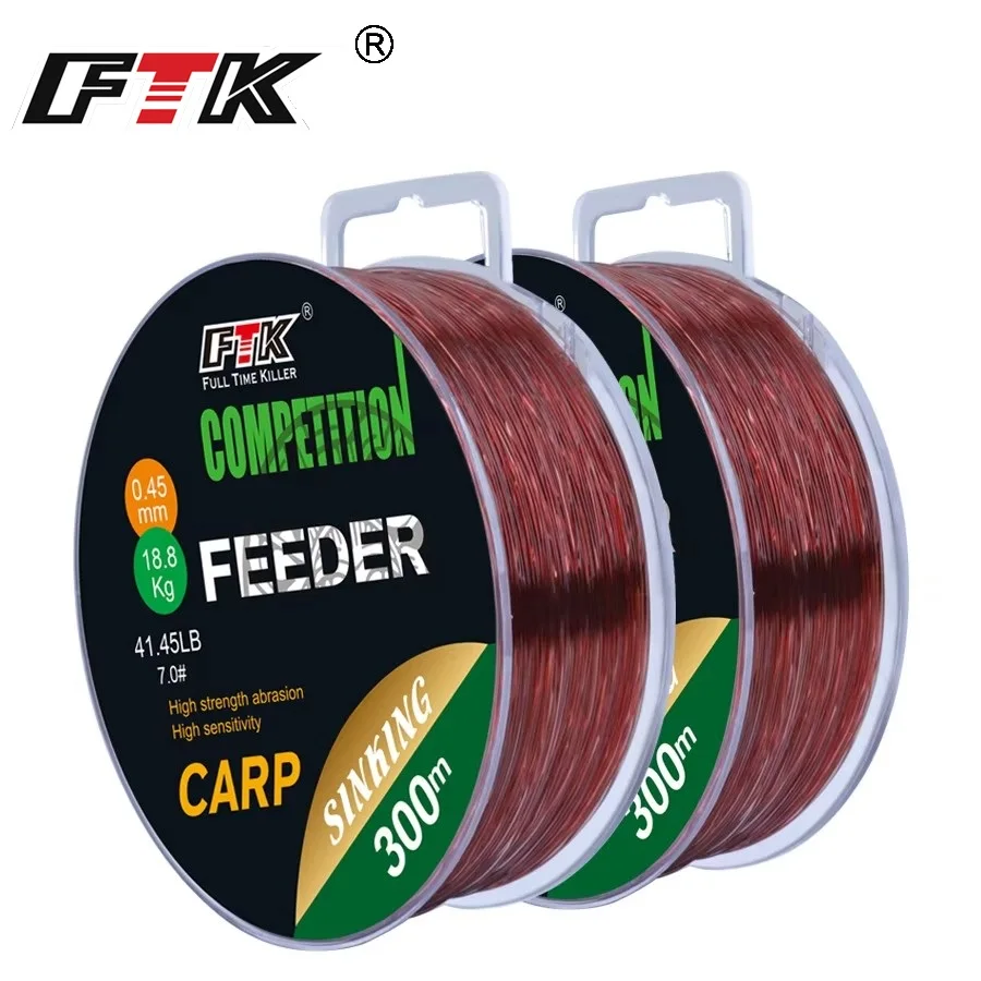 Ligne de pêche carpe FTK 300M monofilament nylon couleur vin 0.14-0.50mm 15-45LB accessoires feeder