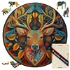 Wooden Puzzle For Adults Reindeer Puzzles Round Shape Animal Wood Puzzle Fun Challenging Deer Puzzles Gifts For Children Guest 1