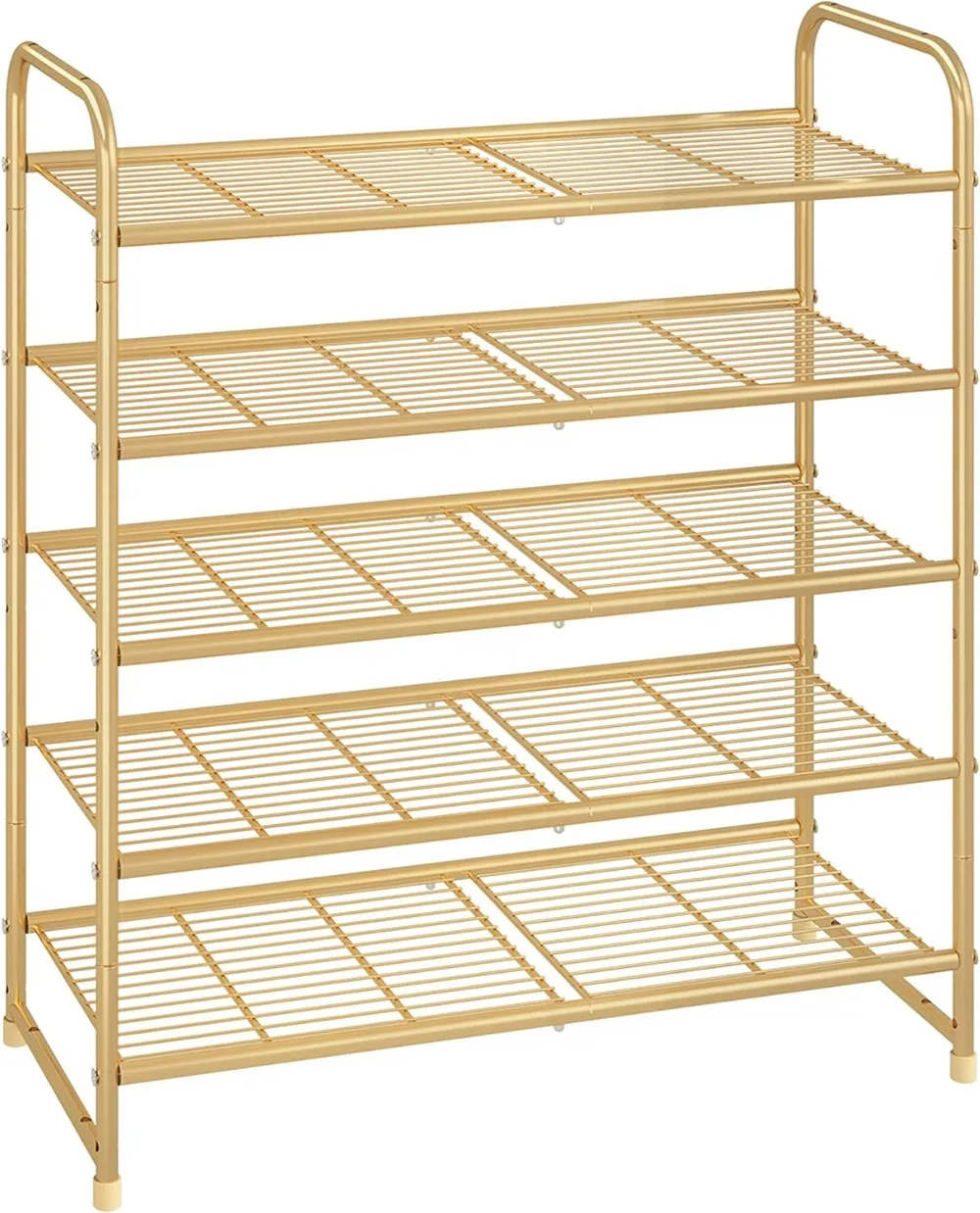 

5-Tier Stackable Shoe Rack, Expandable & Adjustable Shoe Organizer Storage Shelf, Wire Grid, Golden Yellow