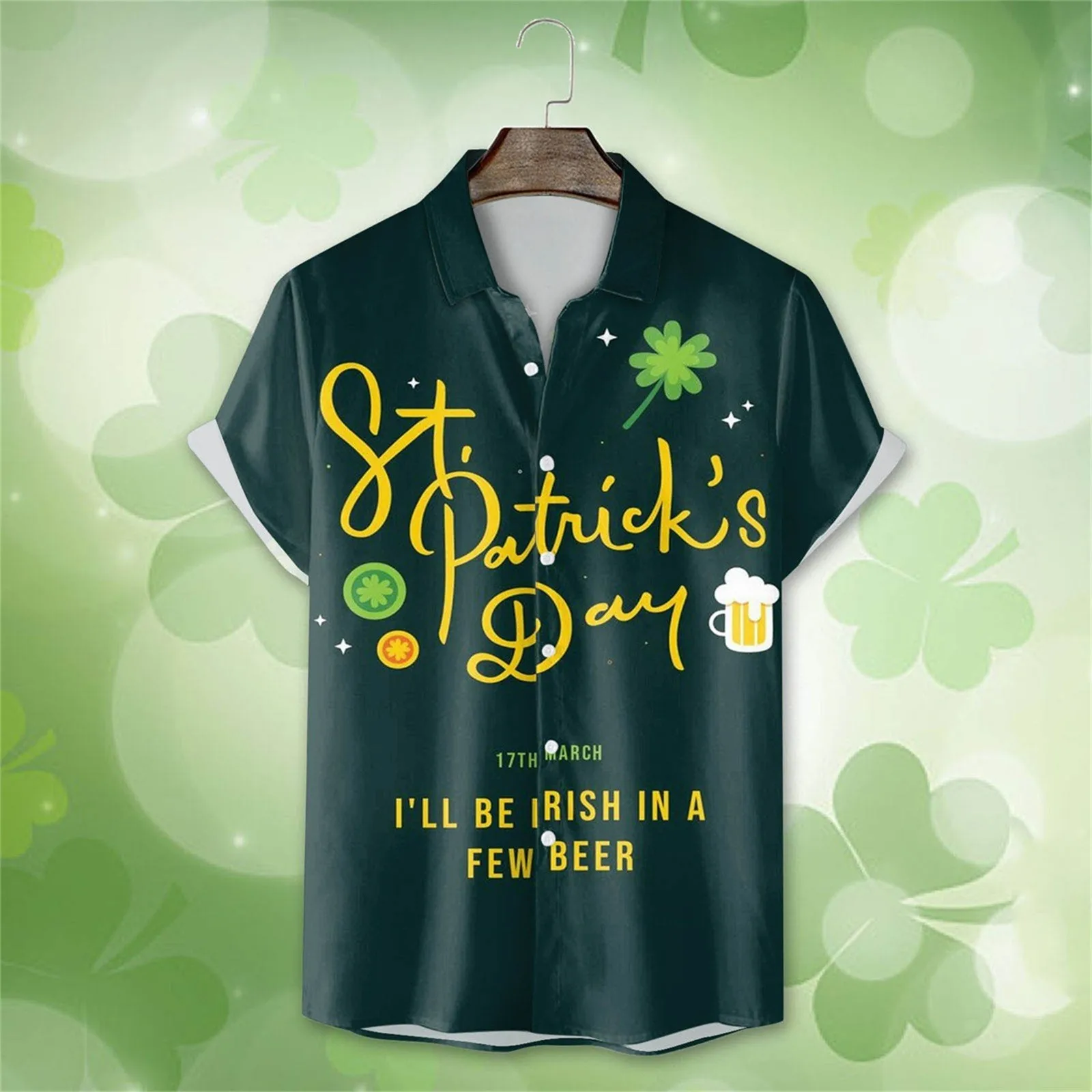 

Mens St. Day Santa Digital 3D Printing Short Sleeve Lapel Button Shirt Top Streetwear Holiday Fashion Shirts Tops